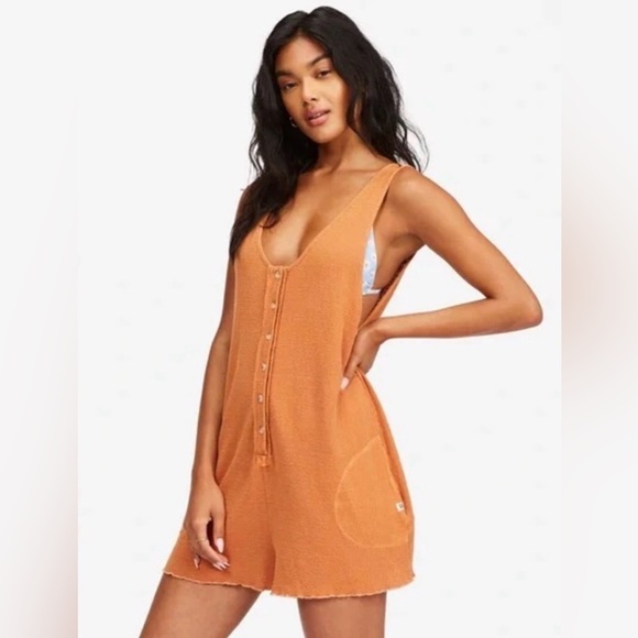 Billabong Pants - Billabong Fade Away Knit Romper in Burnt Orange